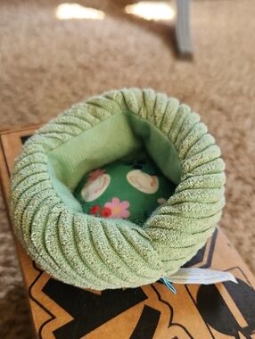 Bark Light Green Ribbed Plush Dog Toy with Blue Brand Tag